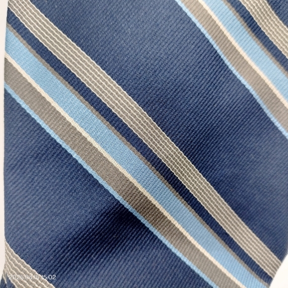Lands End Men's Silk Blue Tan Striped Men's Tie Necktie Repp Textured Handsewn - Picture 2 of 9